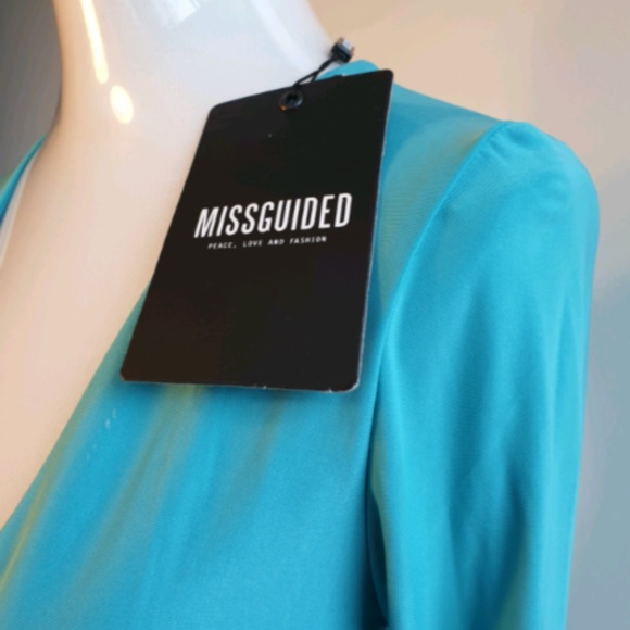 NWT Misguided turquoise long sleeve dress, US size 4 - Picture 2 of 6